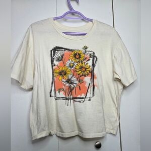Rebellious One Cream Tee with Floral Design